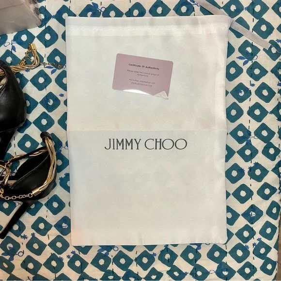 NIB Jimmy Choo Olesia 95 Leather Pump Black Gold Chain - Picture 9 of 10